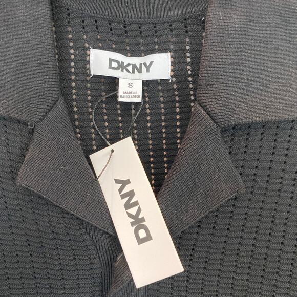 DKNY Crochet Shirt Men Size S Black Button Up Short Sleeve Preppy Festival NWT - Picture 5 of 11